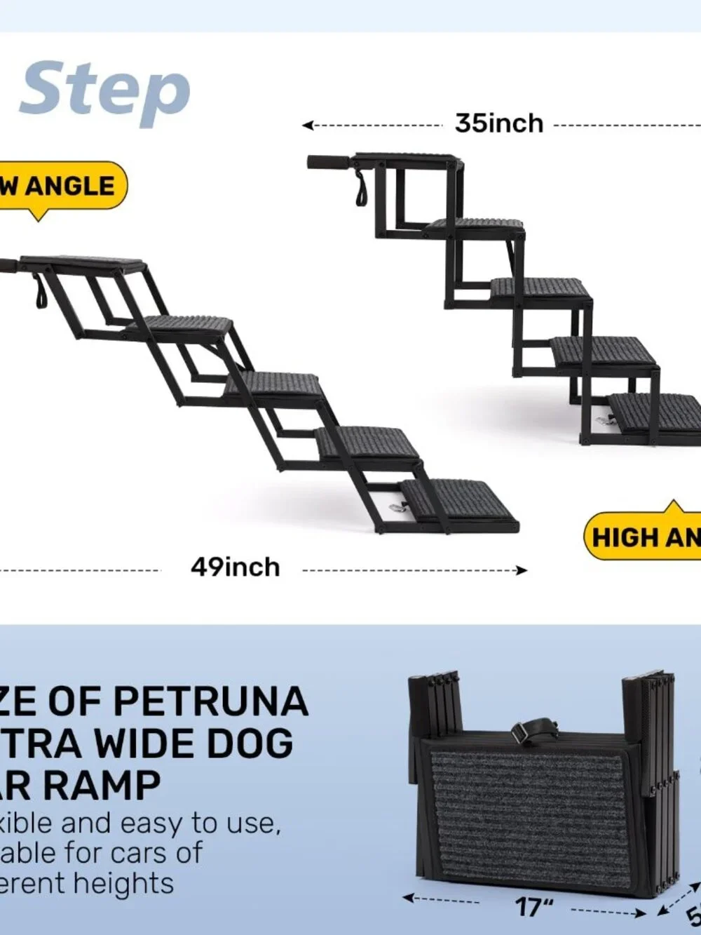 Dog Steps for Car, Truck and SUV - Foldable Pet Stairs
